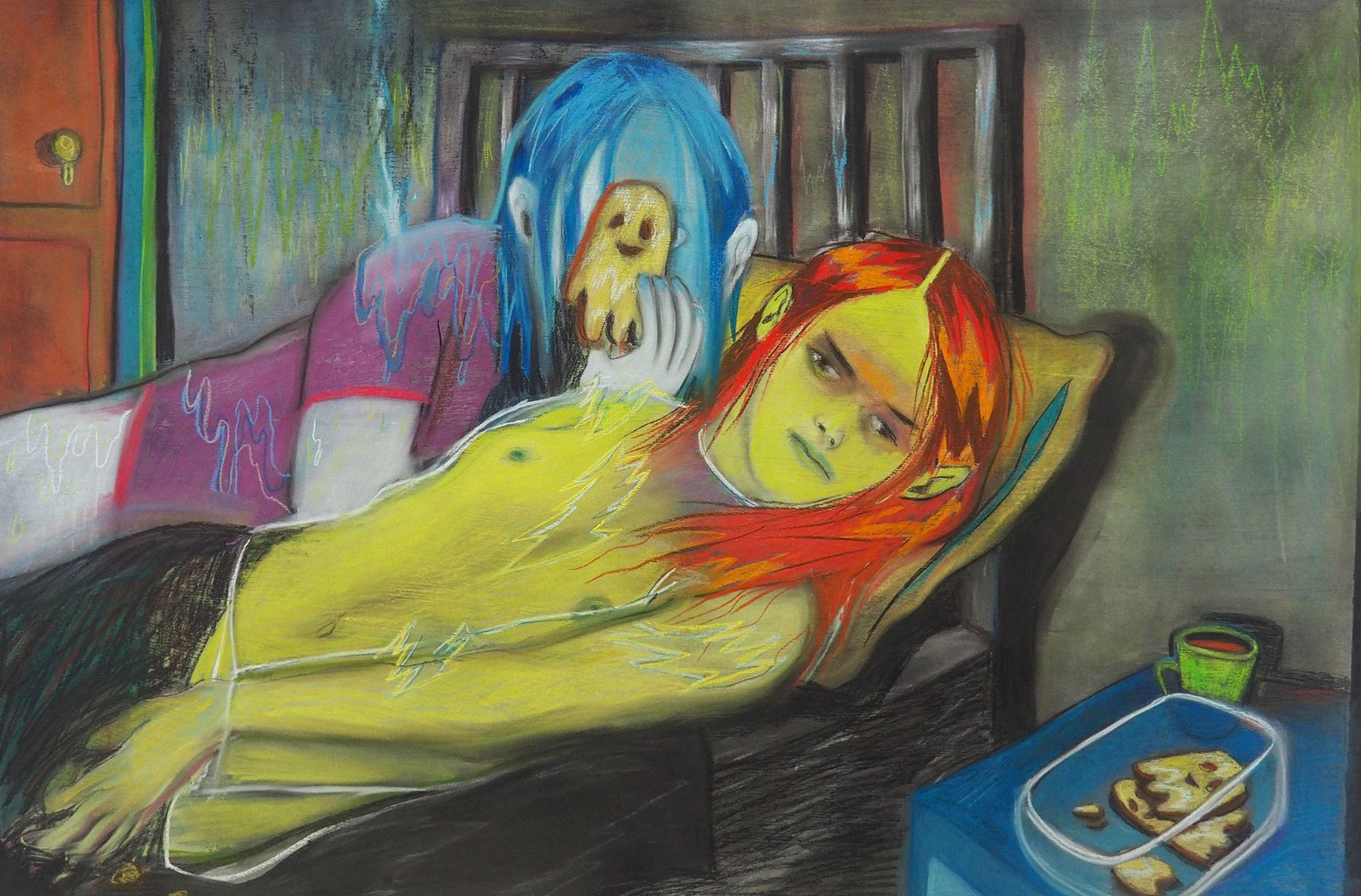 L'estensione dell'alba (2022): chalks and charcoal on cardboard, 80x70 cm,