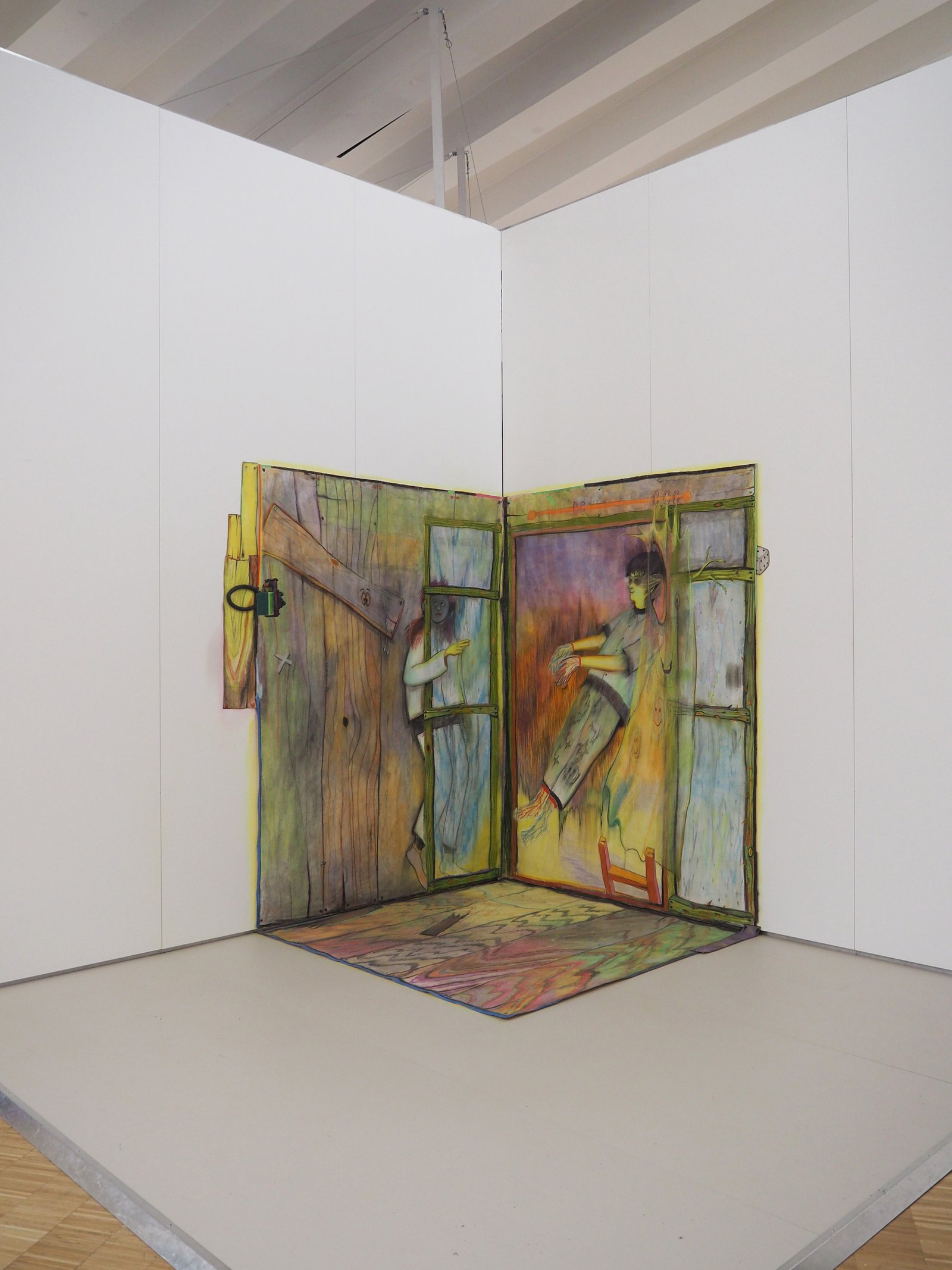 Chalk and charcoal on paper, 200 × 300 × 150 cm, 2023. installation view from talian Painting Today, Triennale Milano, 2…